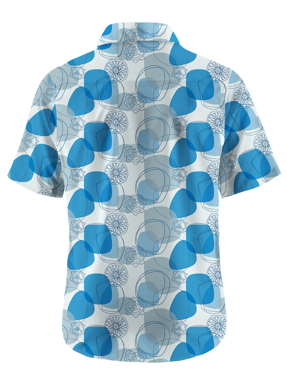 Orionride Short Sleeves Blue Abstract Geometric Zipper Pockets Ultra Lightweight Gravel Shirt